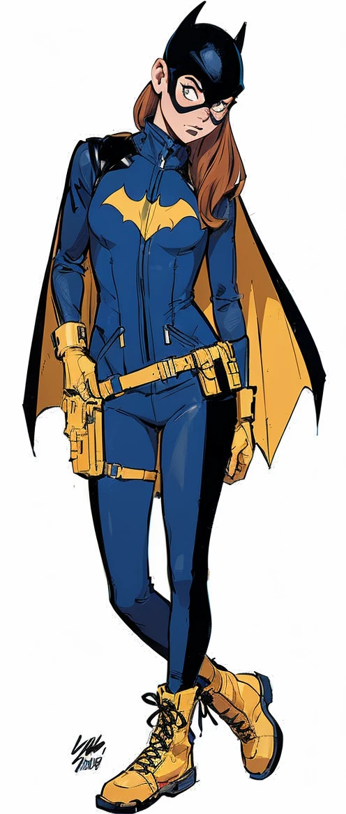 I want you to create a Disney 2D animation style fanart.   Make a Batgirl fanart, Batgirl's uniform in 2022, particularly in the comics, is functional and practical, standing out for its utilitarian design and without sexualizing the character's body.  The costume consists of:

 1. **Hood and mask**: A hood that covers the entire head, leaving only the face visible, with a black mask that protects Batgirl's identity.

 2. **Cape**: A black cape that reaches the ankles, with a yellow interior, allowing greater visibility and a striking look.

 3. **Armor**: An armored vest that protects the torso, with the bat symbol in yellow on the chest.  This vest is fitted to offer protection without compromising mobility.

 4. **Gloves**: Long gloves, generally black, with reinforcement on the fingers and wrists, ensuring protection and functionality.

 5. **Pants**: Fitted but not tight pants, made of resistant and flexible material, allowing quick and agile movements.

 6. **Boots**: Knee-high boots, with non-slip soles and reinforcements on the shins, providing extra protection and support during combats and chases.

 7. **Utility Belt**: A utility belt around the waist, with multiple compartments for storing equipment, gadgets, and non-lethal weapons such as Batarangs and smoke bombs.

 This costume was designed with a focus on practicality and protection, allowing Batgirl to be efficient in combat and in her vigilante activities, without compromising her integrity or sexualizing her image.