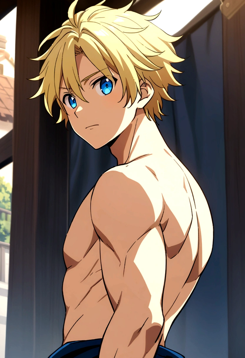 masterpiece, best quality, high quality, 1male, solo, luck_voltia, blonde hair, blue eyes, male_focus, hair between eyes, feeling shy, fully naked, frontal, during night in the onsen, full body, male genitals, small-size soft penis, handsome, detailed face, eyes and hands without errors, anime style, best quality, high detail, unity 8k wallpaper, high resolution, standing, vivid colors, detailed high quality background,skinny, , pene pequeño, detalle nítido, extremadamente detallado, Intrincado, Alta resolución, noche, (desnudo), baja estatura, piernas visibles