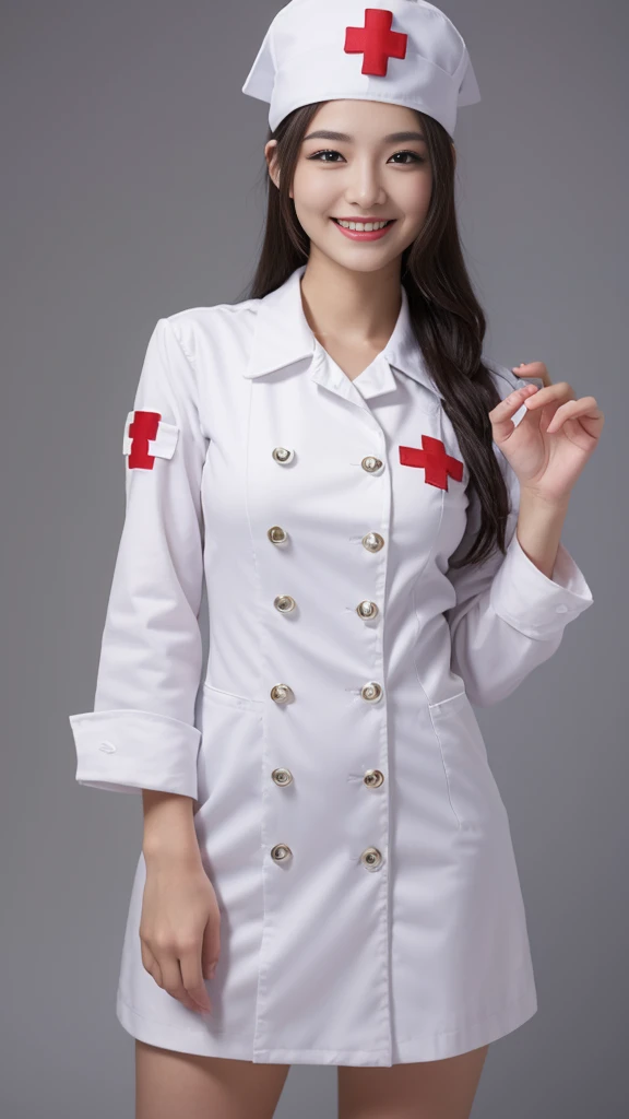 masterpiece, best quality, 1girl, solo, standing, terrarianurse, nurse, nurse cap, smile, syringe