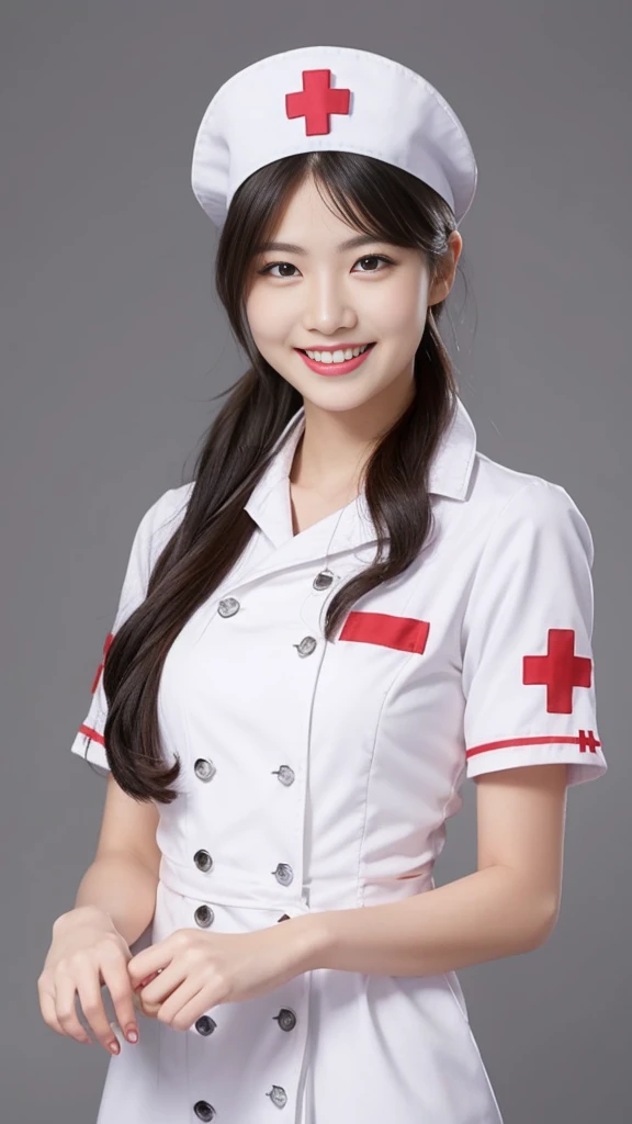 masterpiece, best quality, 1girl, solo, standing, terrarianurse, nurse, nurse cap, smile, syringe