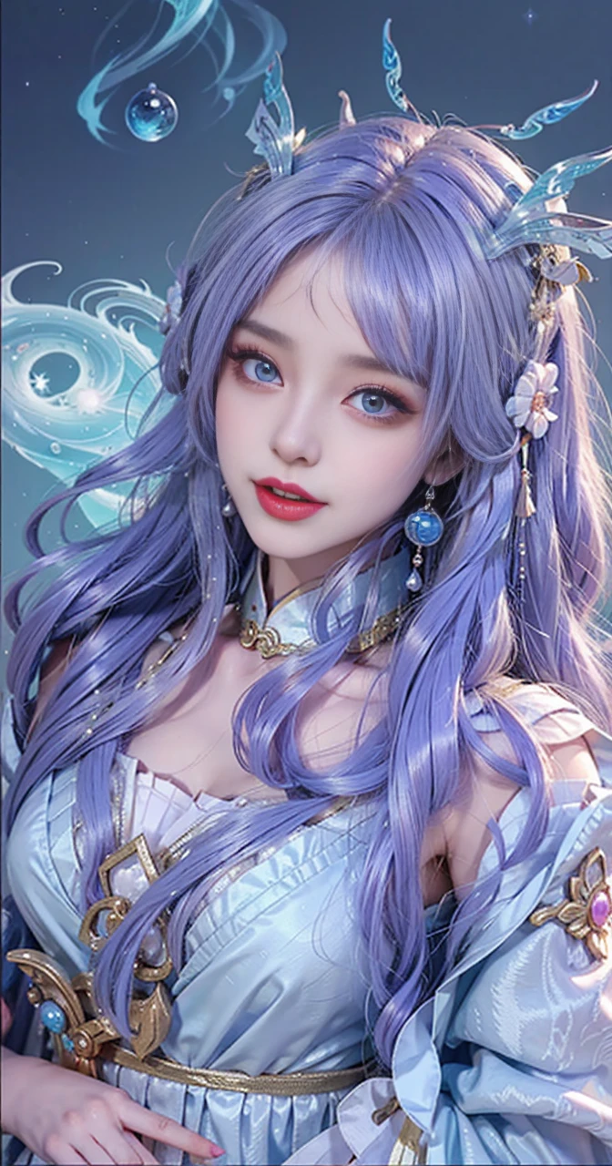 Close-up of a woman in costume on stage, Whole body xylose, Beautiful celestial mage, a stunning young ethereal figure, beautiful fantasy empress, astral witch clothes, shaxi, flowing magical robe, Hanfu Blanco, xianxia fantasy, belle delphine, Ethereal fantasy, elegant glamourous cosplay, heise jinyao,((Top-down view)),((Lie flat)),Lie flat on the ground,Lips wear thick red lipstick