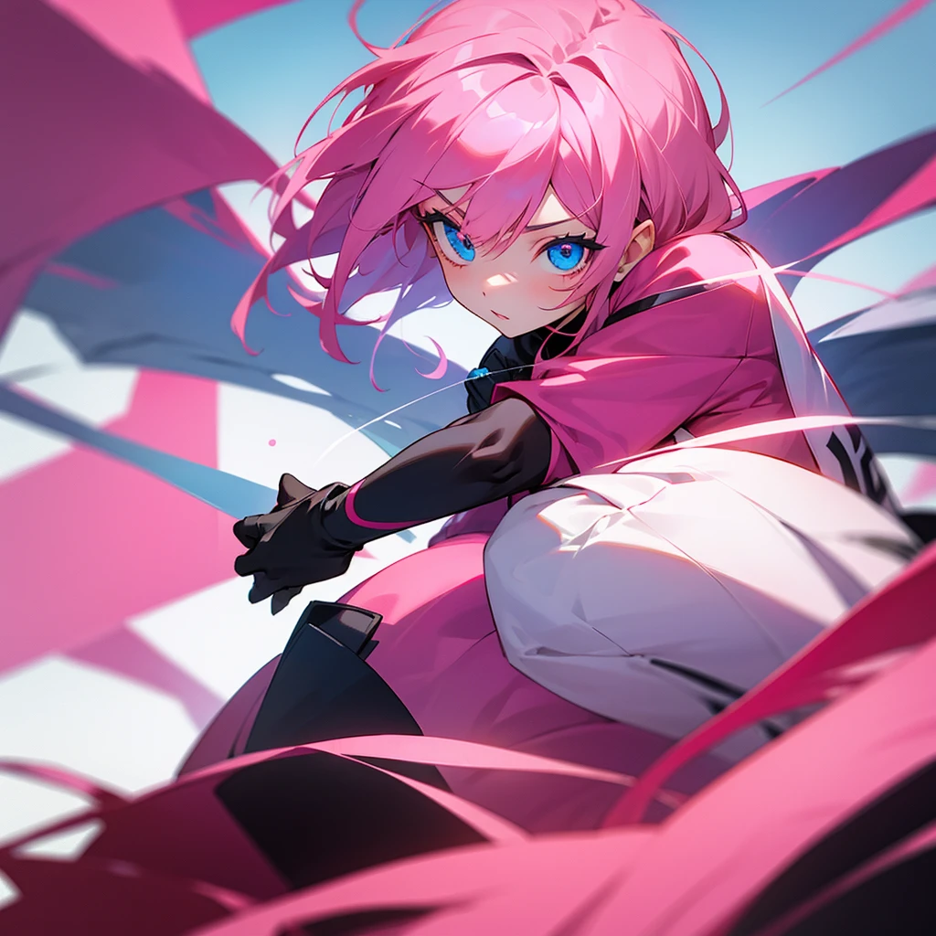 Girl with pink hair red ekis and the other blue eye 