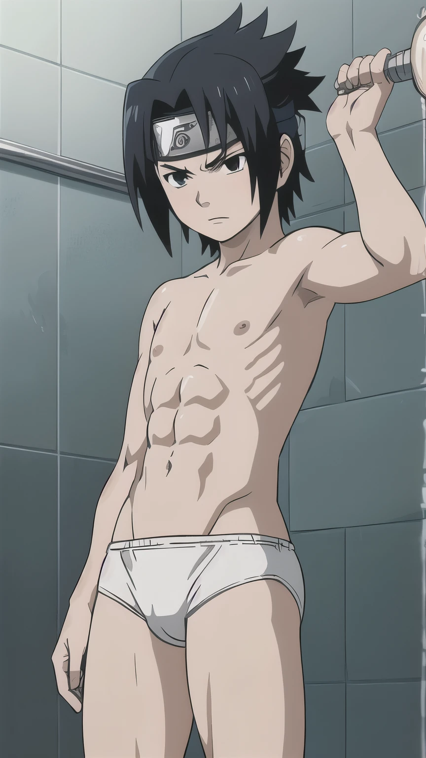 Sasuke, shirtless, white briefs, bodybuilder, muscular, muscle growth, muscle, showering, s,