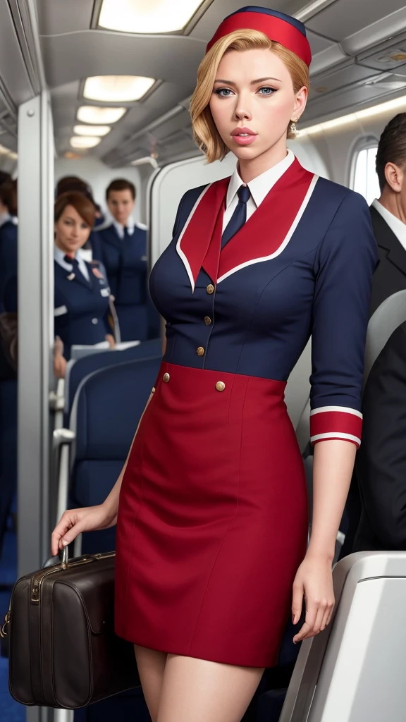 Scarlet Johansson dressed as a stewardess 
