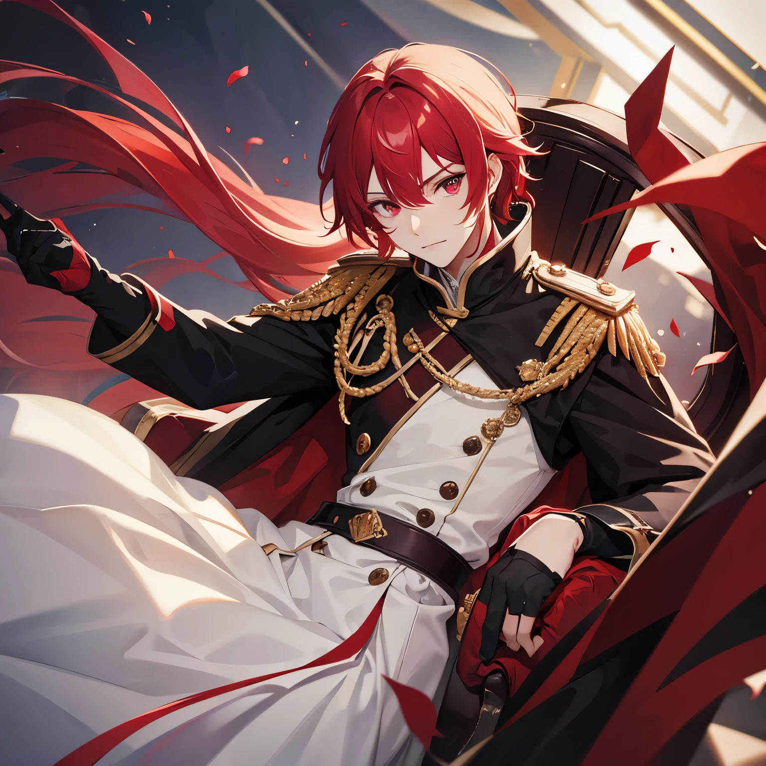 Male, prince, red white hair, dark red eyes, high image quality