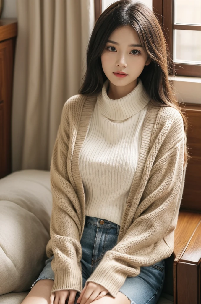 Reminiscing about the fashion of the 70s:Cardigans and Sweaters:宽松的Cardigans and Sweaters,Especially the high collar style,It was a common item in the winter of the 70s.。