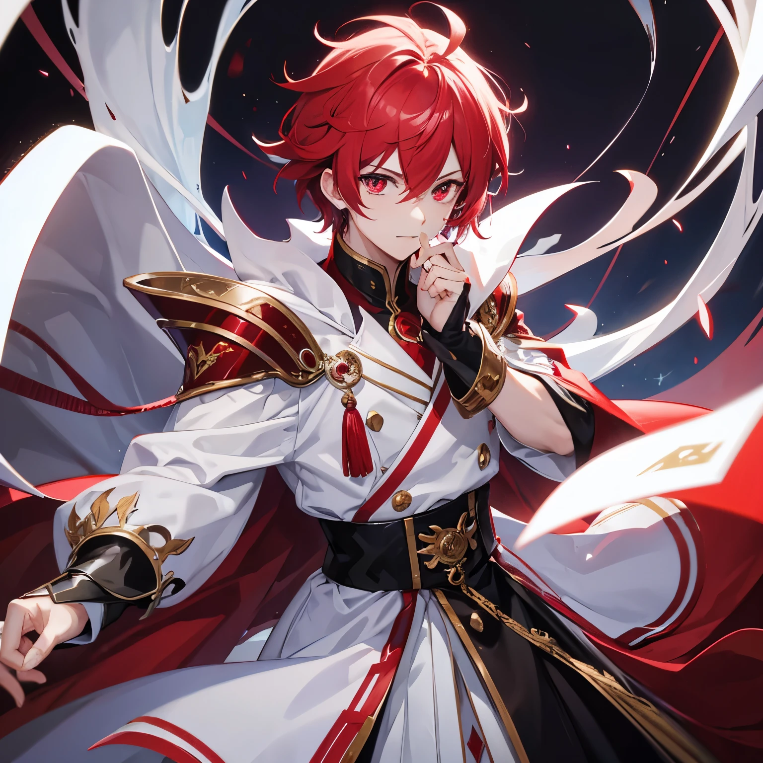 Male, prince, red white hair, dark red eyes, high image quality