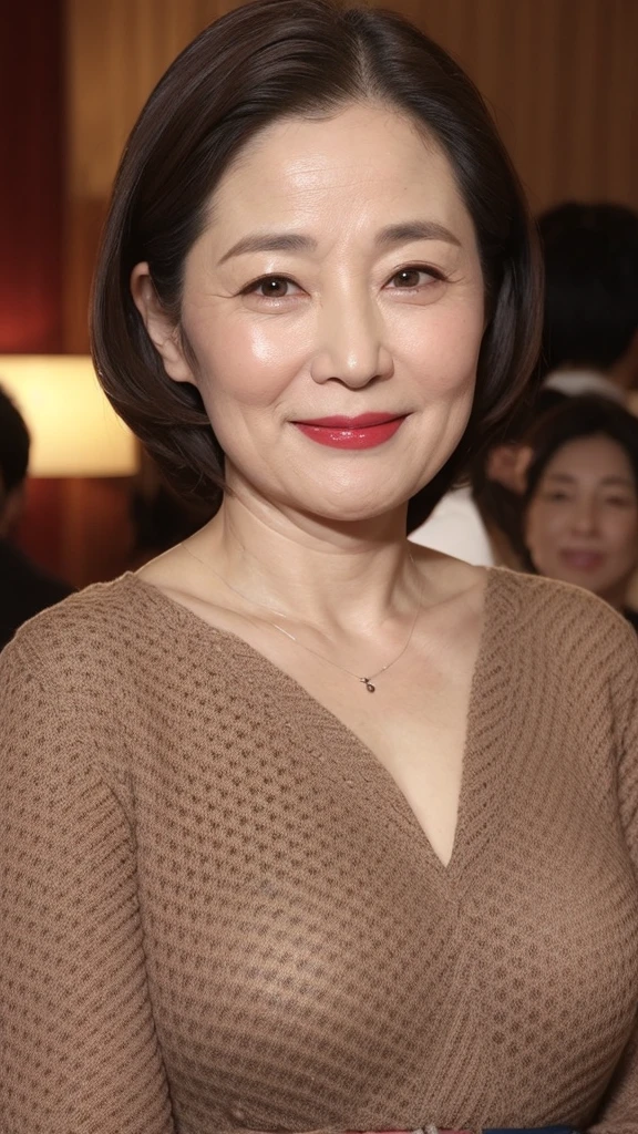 Kawase Hasui, gravure, senior citizen, Draw lips correctly, Red lipstick, From the chest up, 16K, Highest quality, Very detailed, Realistic, Very detailed肌, Perfect Anatomy, (Japanese), (alone), 100 years old, Large Breasts, Mature female politician, Glamour, sexy, Chromo White Skin, View your audience,