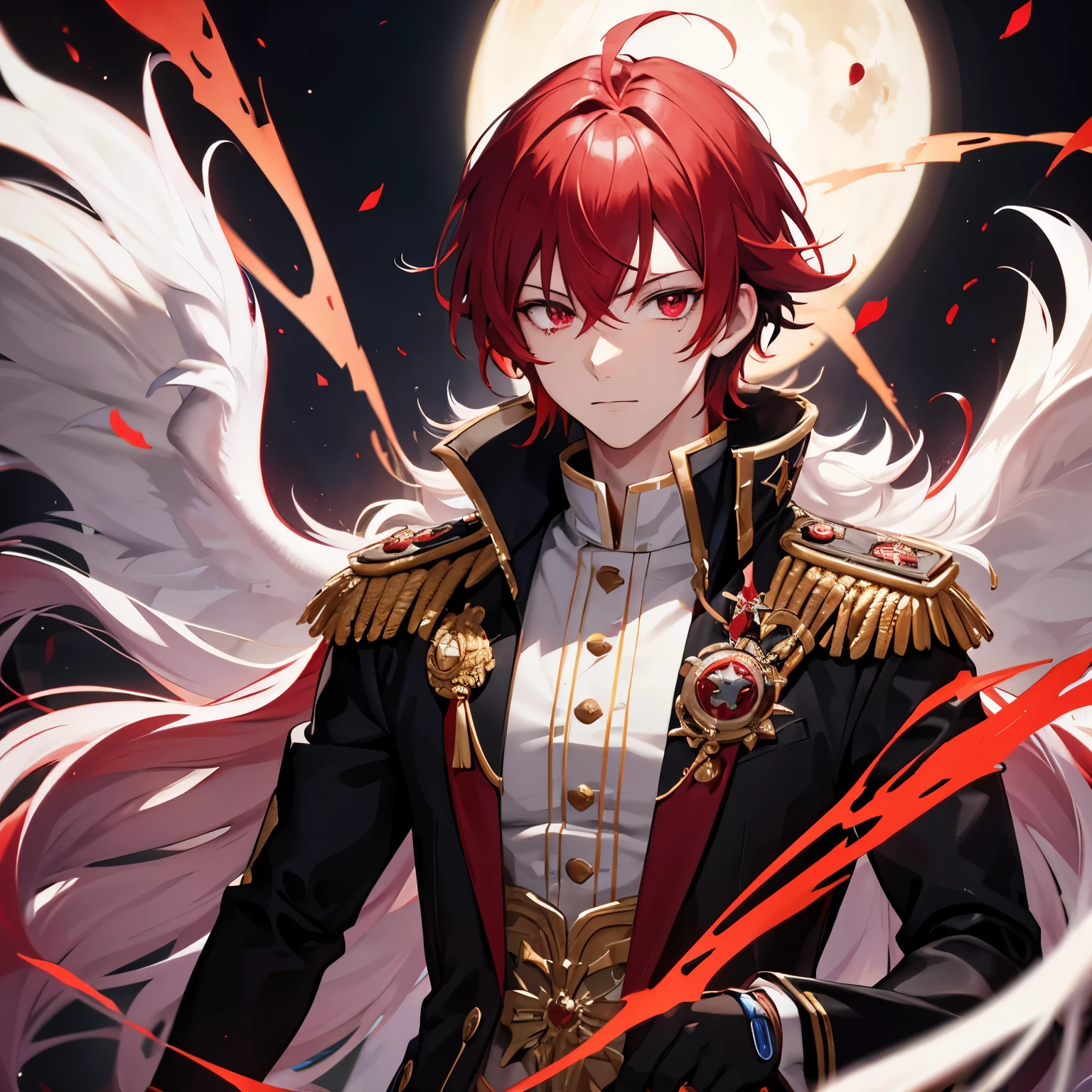 Male, prince, red white hair, dark red eyes, high image quality