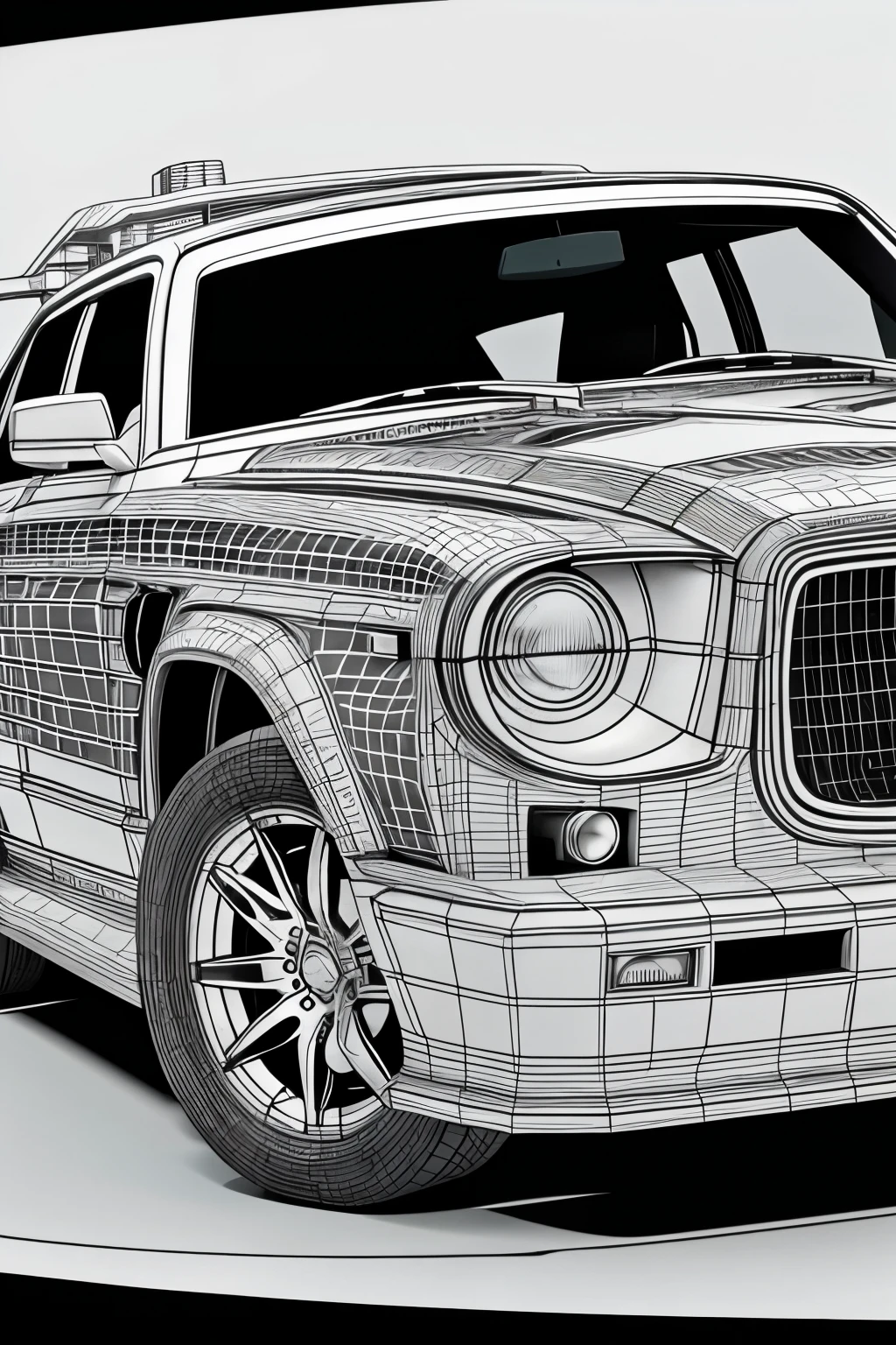 vehicle line art, cartoon character, 3d style ,high quality , coloring book ,hand draw ,thick line