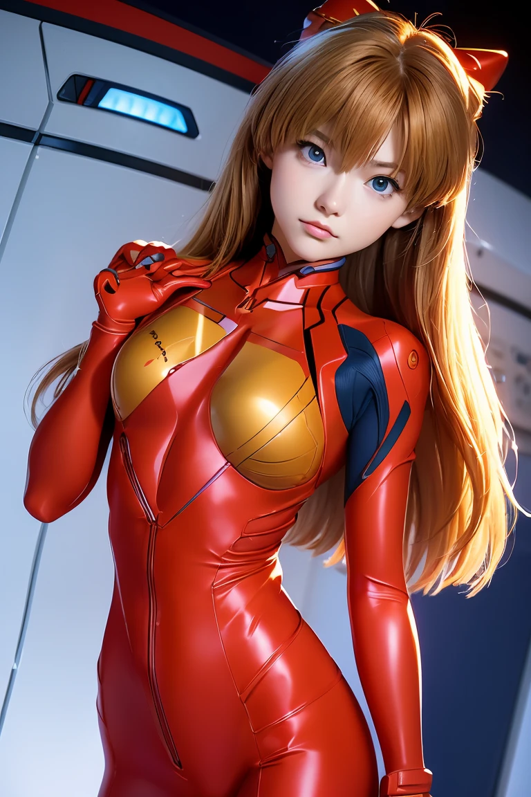 (俯瞰figure),Dynamic Angle,Super detailed, figure, close, Straight, One girl, 
 ((Soryu Asuka Langley, Interface Headset, Red bodysuit:1.4, blonde)),Her eyes shone like dream-like stars,(Glowing Eyes:1.233),(Beautiful and detailed:1.1),(Expressionless,Mouth closed),(Are standing), 
(In a white spaceship、Mechanic room with tools and spaceship window),
(night:1.2),dream-like, [[Delicate fingers and hands:0.55]::0.85],(Finger details),