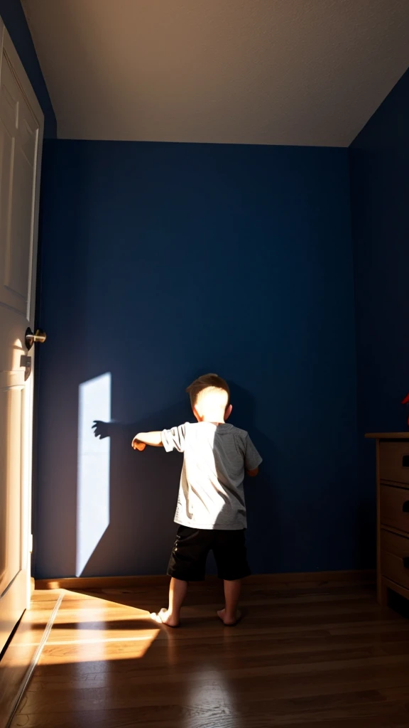 Kid in bedroom scared of shadow
monster
