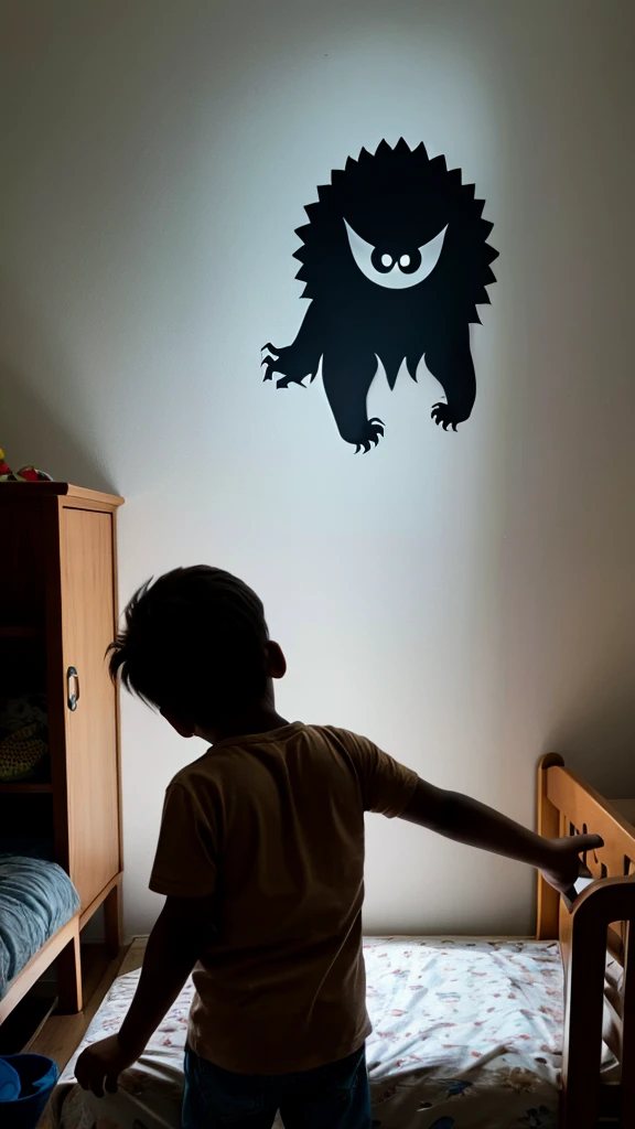 Kid in bedroom scared of shadow
monster