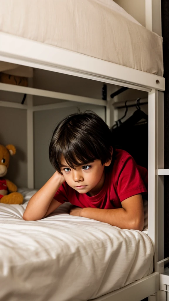 Kid laying in bed that is scared of a monster in closet