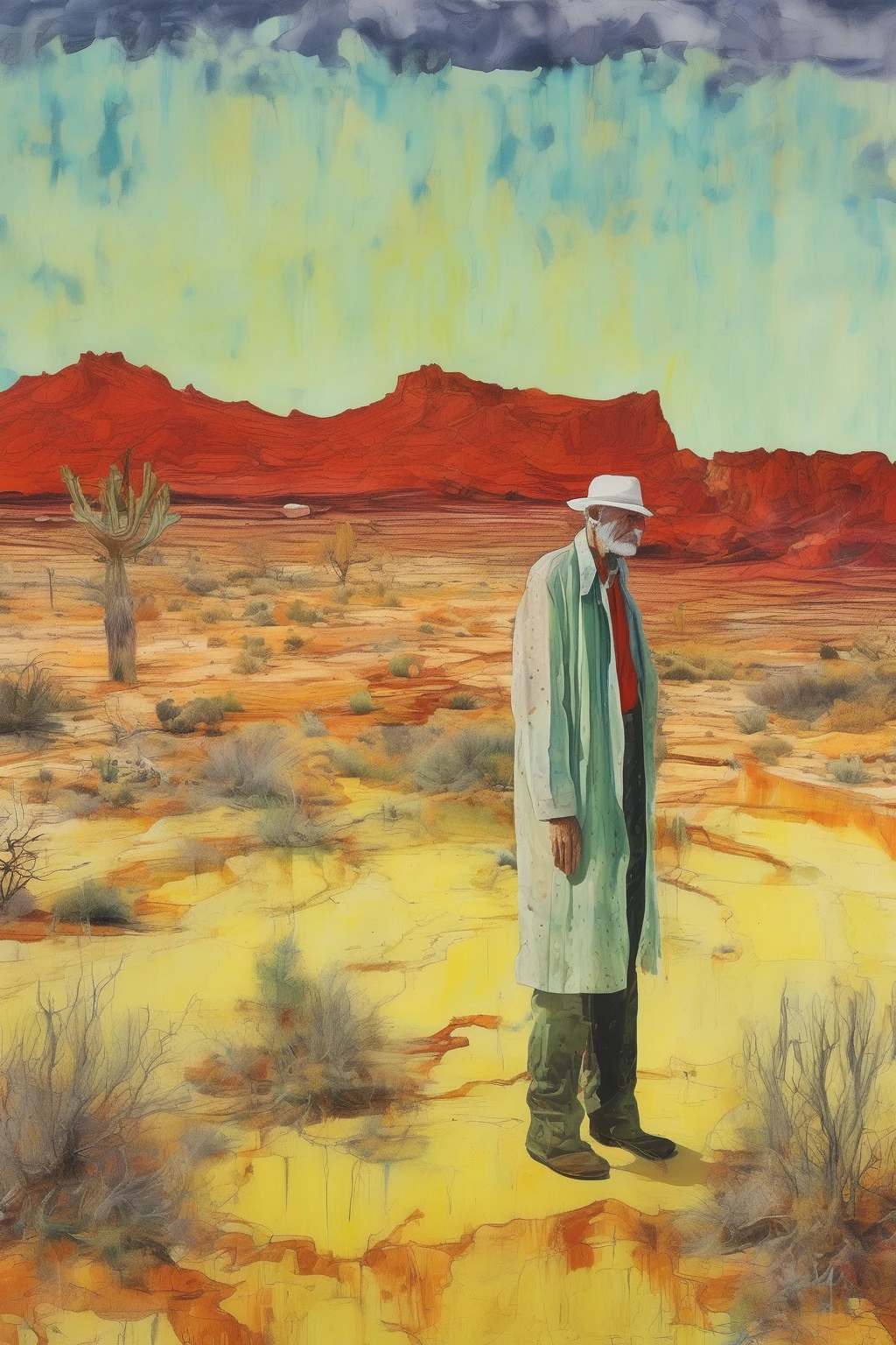 Peter Doig style,The vast desert, old man