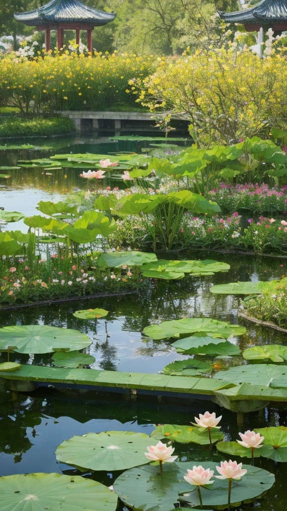 （lifelike， high resolution：1.3）， close up，Sense of story，Realism，Chinese aesthetics，Beside a lotus pond。The lotus pavilion stands in jade，Blooming with fresh beauty。Her expression is peaceful，Full of unworldly charm。A lotus-decorated shawl is draped over the shoulders.，Echoing the surrounding lotus flowers。The background is a green lotus ocean，Frog jumping in the flowers，In the distance are pavilions and towers.。The color is quiet and elegant，Depicting a story about poetic life and tranquility。