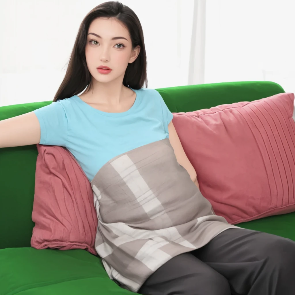 Beautiful woman sitting on the sofa