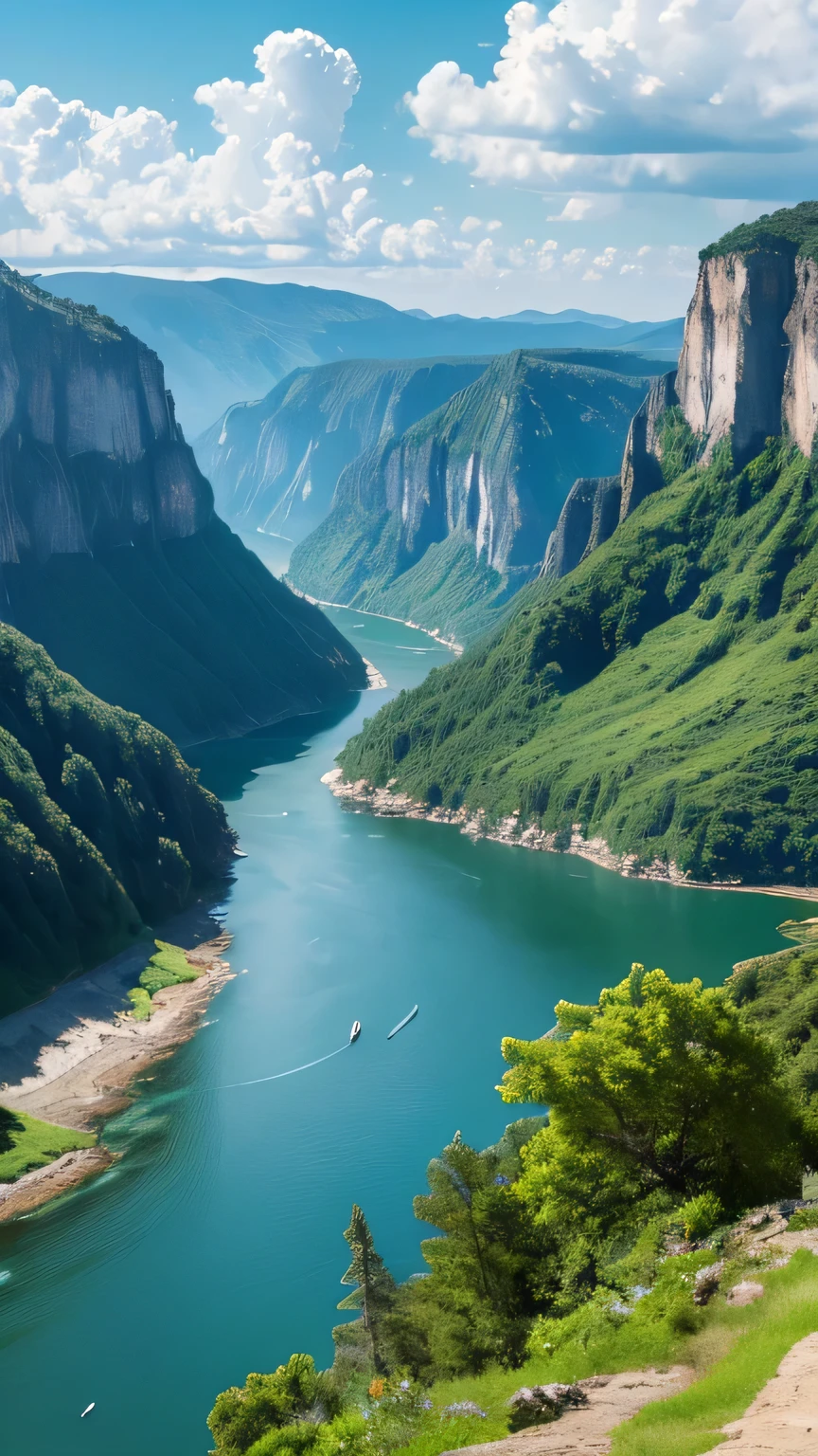 masterpiece, Ultimate Quality, CG Unity 8k Wallpaper, Very delicate, Beautiful sky and clouds, Rich natural scenery, cliff, Lakes and Rivers, Waterfalls and running water, Beautiful green mountain々, No trace of human presence, Nice views, I've already won a photo contest, Background Blur, Perfect depth of field, HDR High Dynamics, True Restoration, Complex, Extreme Detail, Dramatic presentation, A perfect expression of the art style of the journey.