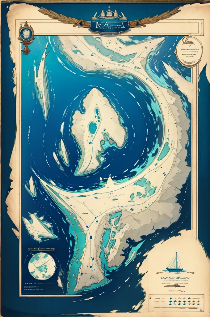 A map of islands with a boat in  the ocean it Should be 2D