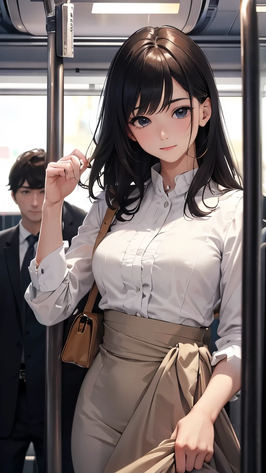 (In 8K、RAW Photos、Highest quality、Realistic、Realistic、Professional Lighting、masterpiece、Very delicate and beautiful、Very detailed、In detail、Super detailed、High resolution、Full Shot)、Detailed scenario of a very crowded train、(((in the train)))、One Girl、Beautiful Face:1.5、Model Body Type、、Except for one woman、all passengers are male.......:ung man in a suit、A man puts his hand inside a woman&#39;Remove your blouse and touch your breasts、her skirt flipped up、I can see her vagina　barefoot　A very red face　((((Are crying　Embarrassed expression　Lots of drooling　Tears galore　Obscene images　Pant voice　Dishonored Woman))))　Inner thighs wet with plenty of love juice　((She climaxes hard and screams.:1.6))　White panties pulled down to the thighs