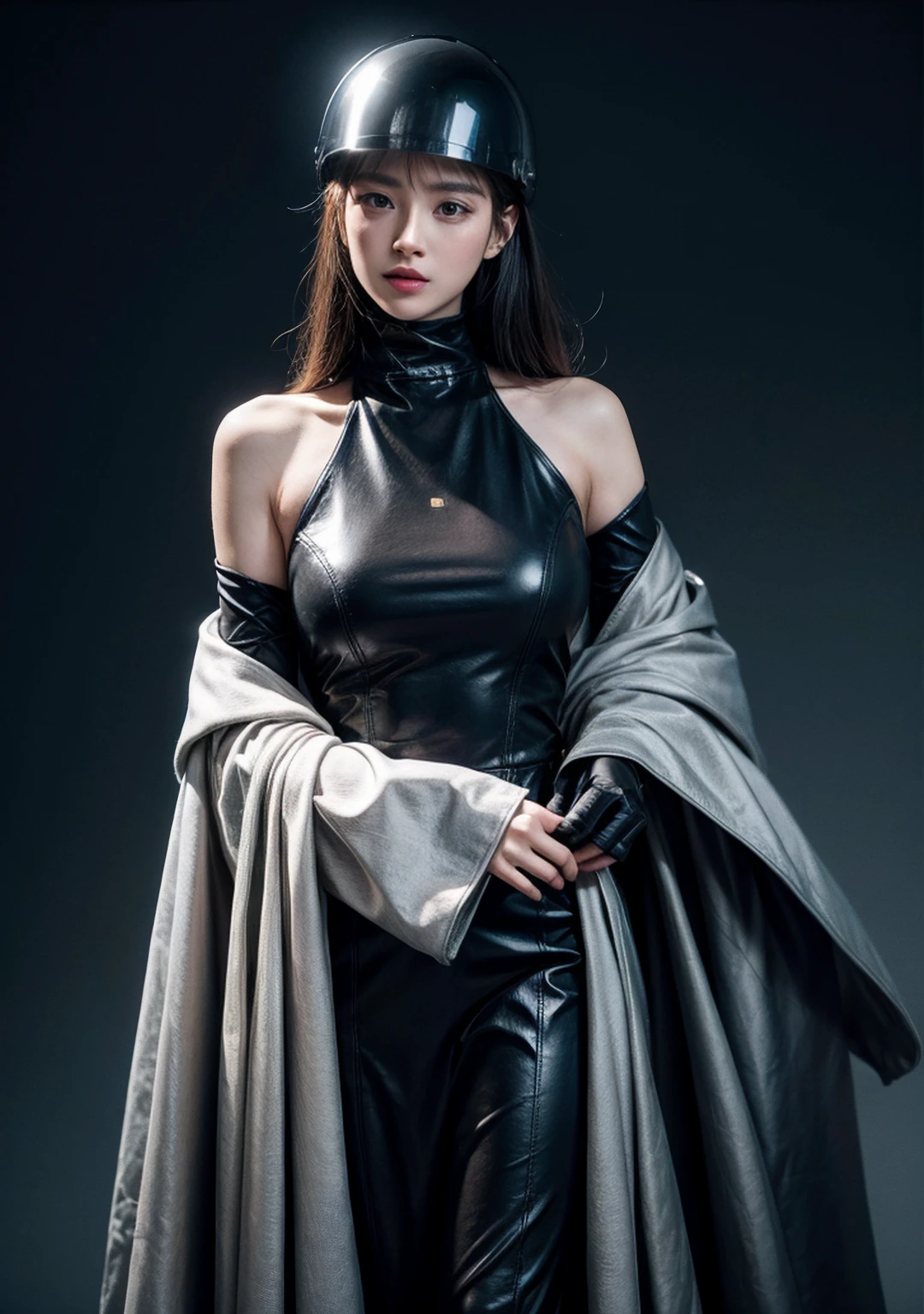 RAW, 35mm, 1Girl, NSFW, Masterpiece, Best Picture, Ultra realistic photo, Futuristic space era, Galactic theme, Galactic Style, Beautiful girl, age 27, height 176cm, 34-24-36 slim body ratio. Beautiful Futuristic gothic rococo long skirt gown(open chest,revealing,tight waist,open thighs,no underwear), highly intricate, beautiful details, black head band, black jewelry,  (Super Fine Face,Delicate Eyes,Double Eyelids), ((Inside spaceship bridge)),(Royo,Giger),(UHD,8k)