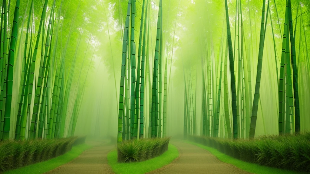 Green bamboo forest covered with mist