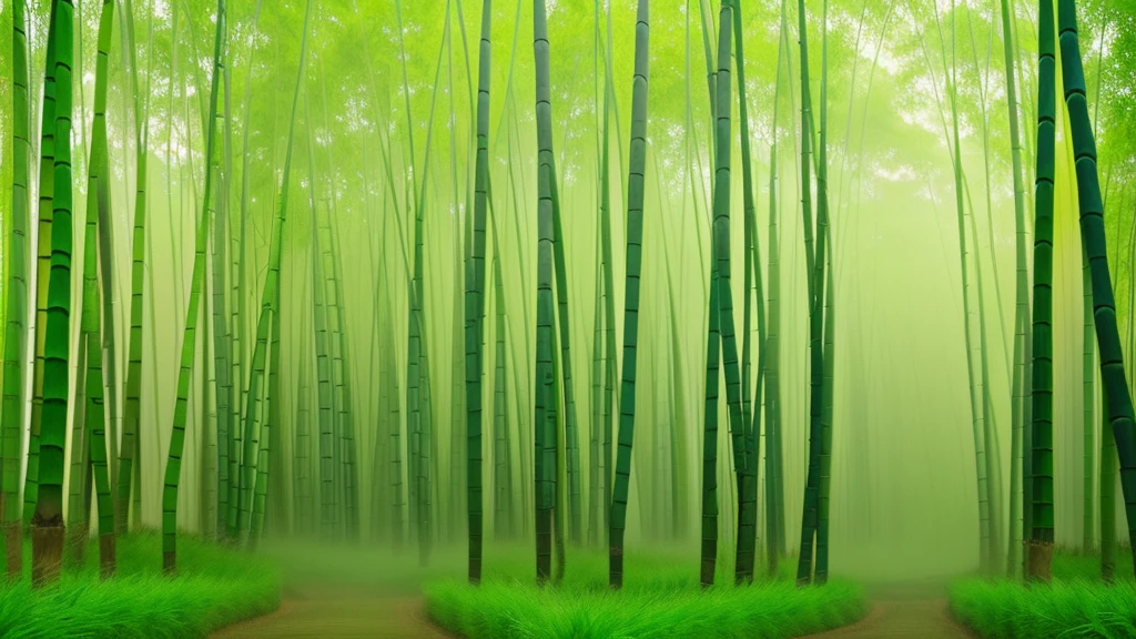Green bamboo forest covered with mist