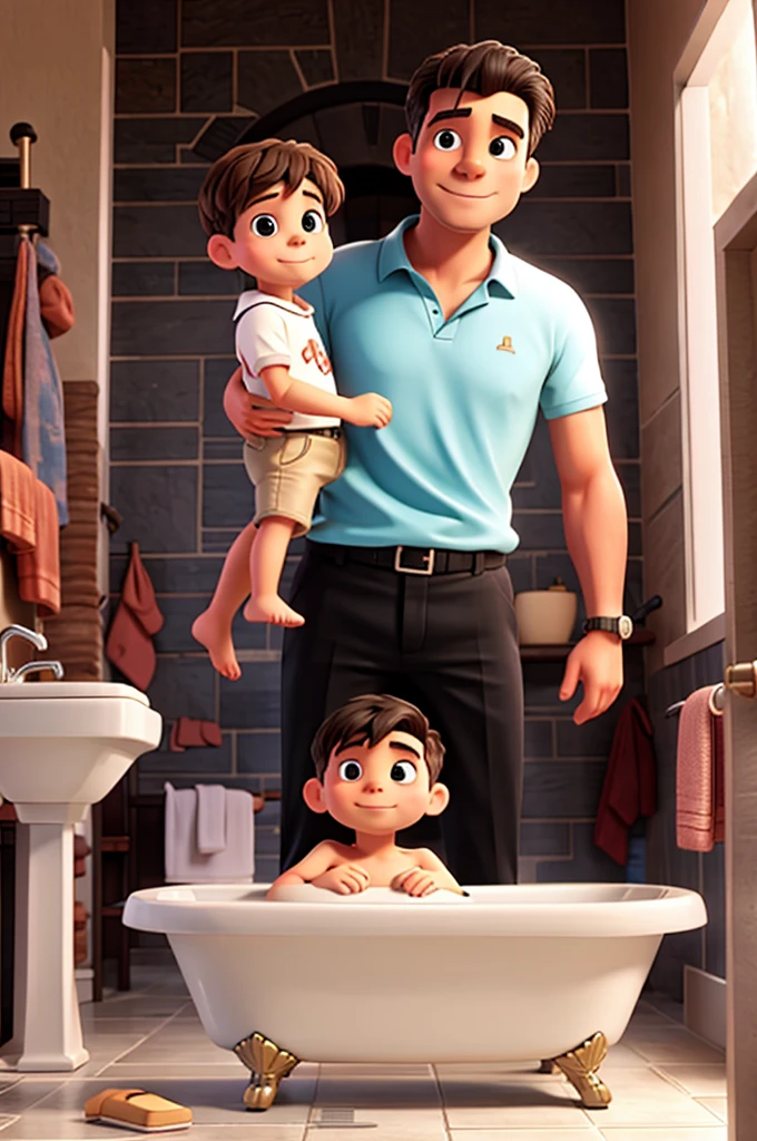 Daddy with son on the bath