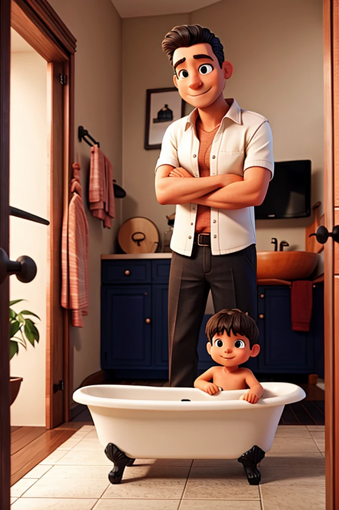 Daddy with son on the bath