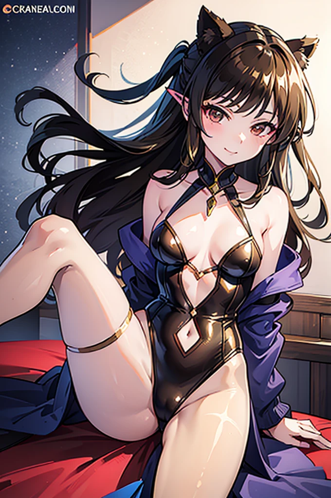 Highest quality Highest quality Draw a face carefully High-definition anime-style face Super Glowing Skin Brown leotard Golden pantyhose Succubus lure smile Show the soles of your feet Feet close up