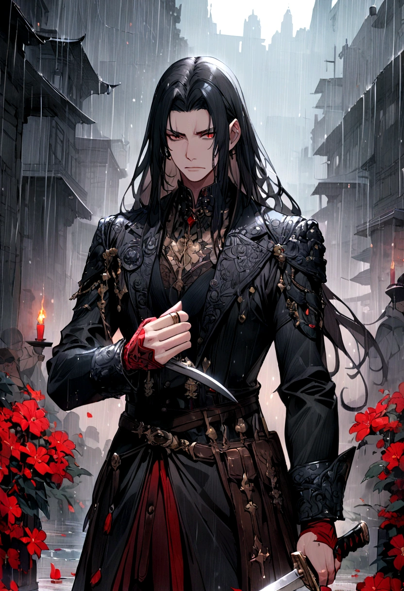 warrior,Hot Blood,Long knife in hand,rain