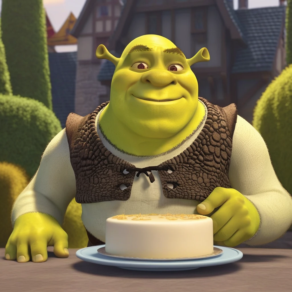 shrek animado recebendo presente grande em um aniversário, Shrek1024, detailed eyes, highly detailed, photography, ultra sharp, film, bokeh, professional, 4k
