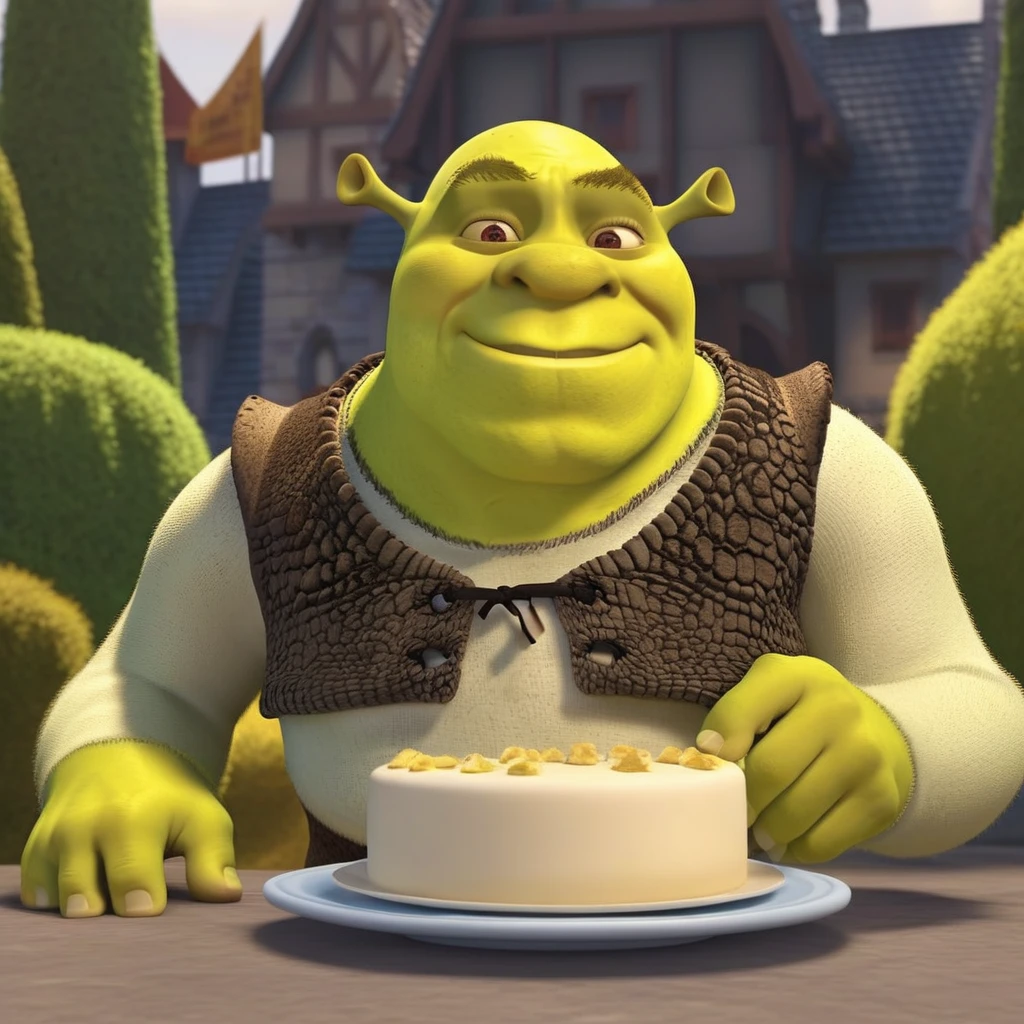 shrek animado recebendo presente grande em um aniversário, Shrek1024, detailed eyes, highly detailed, photography, ultra sharp, film, bokeh, professional, 4k
