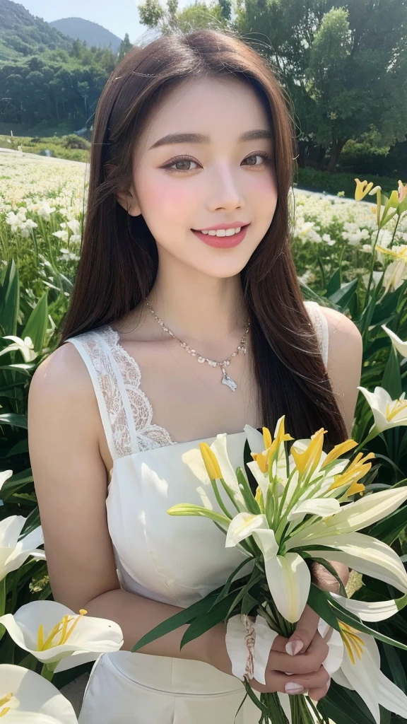 best qualtiy， 超高分辨率， （realisticlying：1.4）， Baoyu Girl， A pair of clear and moving peach blossom eyes,Royal Sister，sunshine on face，with long coiled hair，（lawns：1.4），（choker necklace：1.2），（Fair skin：1.9），（full bodyesbian：1.2）a sense of atmosphere，a beauty girl， ssmile，head straight-looking at viewer， closeup cleavage ，(Photorealistic:1.4),1girll,Sexy,(Yellow lace BRA:1.4),(Big breasts:1.9）,(Upper body:1.4),(Wet body),(:1.2)