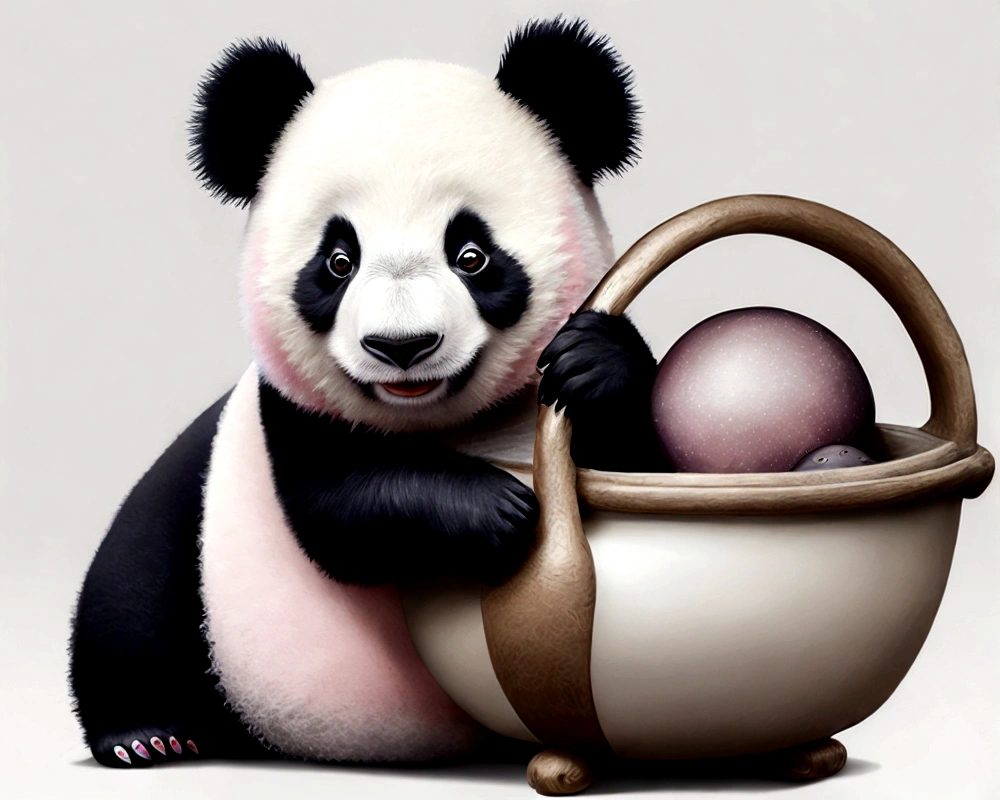 Cute Panda,Big eyes,Blusher,Laziness,greet,Rich in details, White background