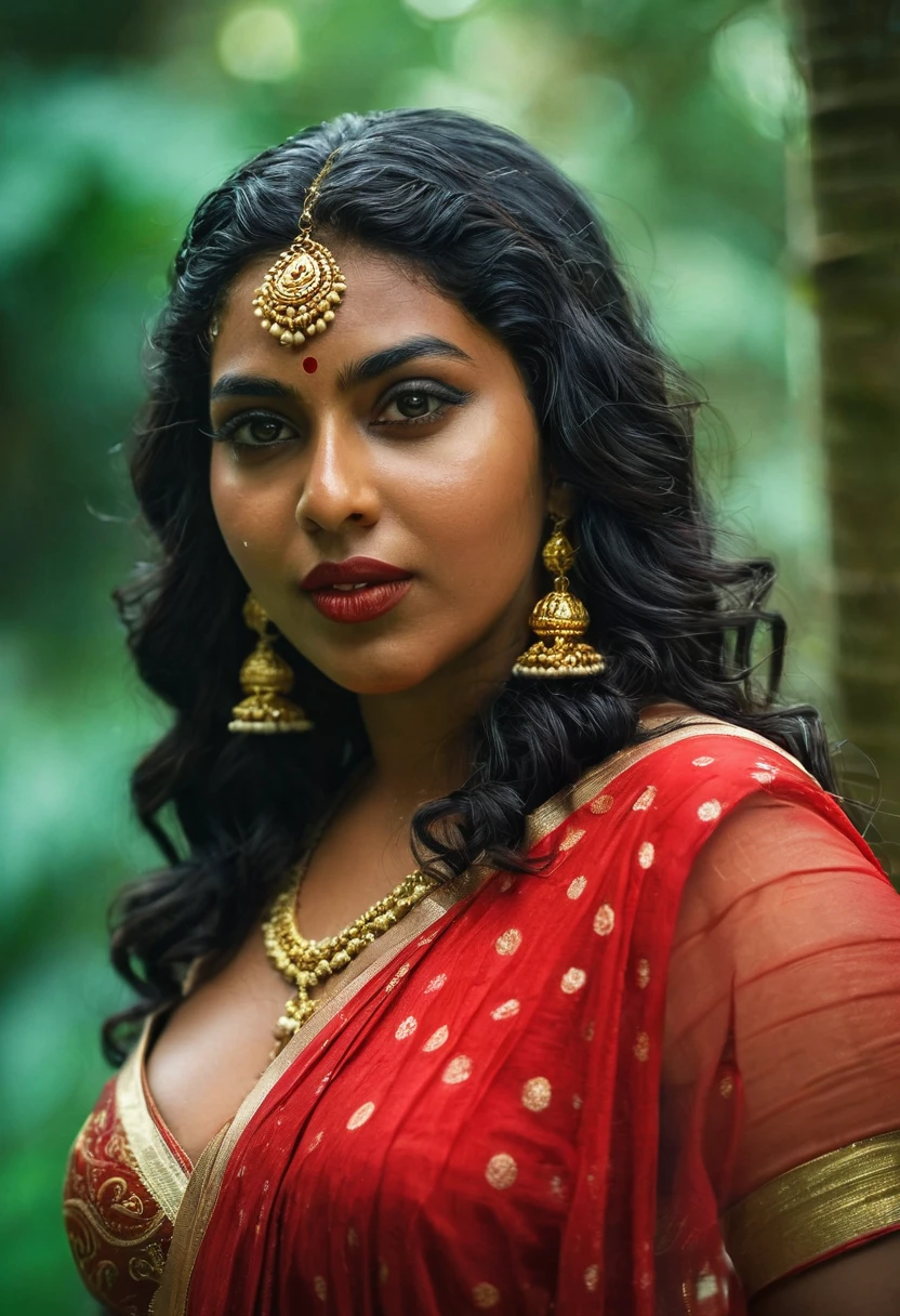 (((photo of a ancient kerala crowned temple goddess ))), (((black kali))) , (((Half Body))), (((very dark skin))), (((age 18+))), (((plus size chubby tall))), (((huge busty milky wet big massive boobs))), (((nude thick thigh))), (((ancient black mini skirt))), ((black skin dark body)), (((red ornaments))), (((depth of field))), ((( flame bokeh))), (((rain))), ((( flashing light leaks))), (((divine))), photorealistic,photo, realism, Getty Images, RAW candid cinema, 16mm, colour graded portra 400 film, remarkable colour, ultra realistic, textured skin, remarkable detailed pupils, realistic dull skin noise, visible skin detail, skin fuzz, dry skin, shot with cinematic,light leaks, RAW Image, DOF, depth of field,bokeh,mylocalgirl