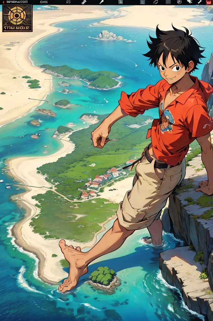 Luffy pointing out an island map in his hand should be in 2d