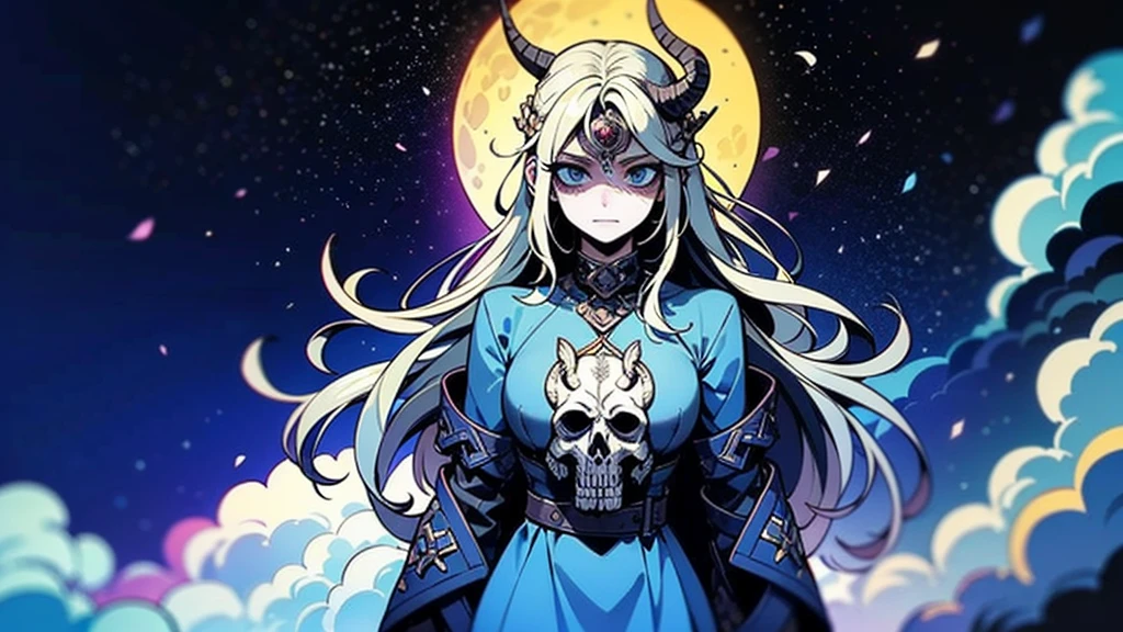 (work of art, high resolution, detailded),whole body,fancy,lsd,more colorful,colorfully,Nordic,warrior,berserker,viking,1 girl, shorth hair, blonde, , forst, Thu, light blue dress,  fild),chuva leve,cloudy sky,