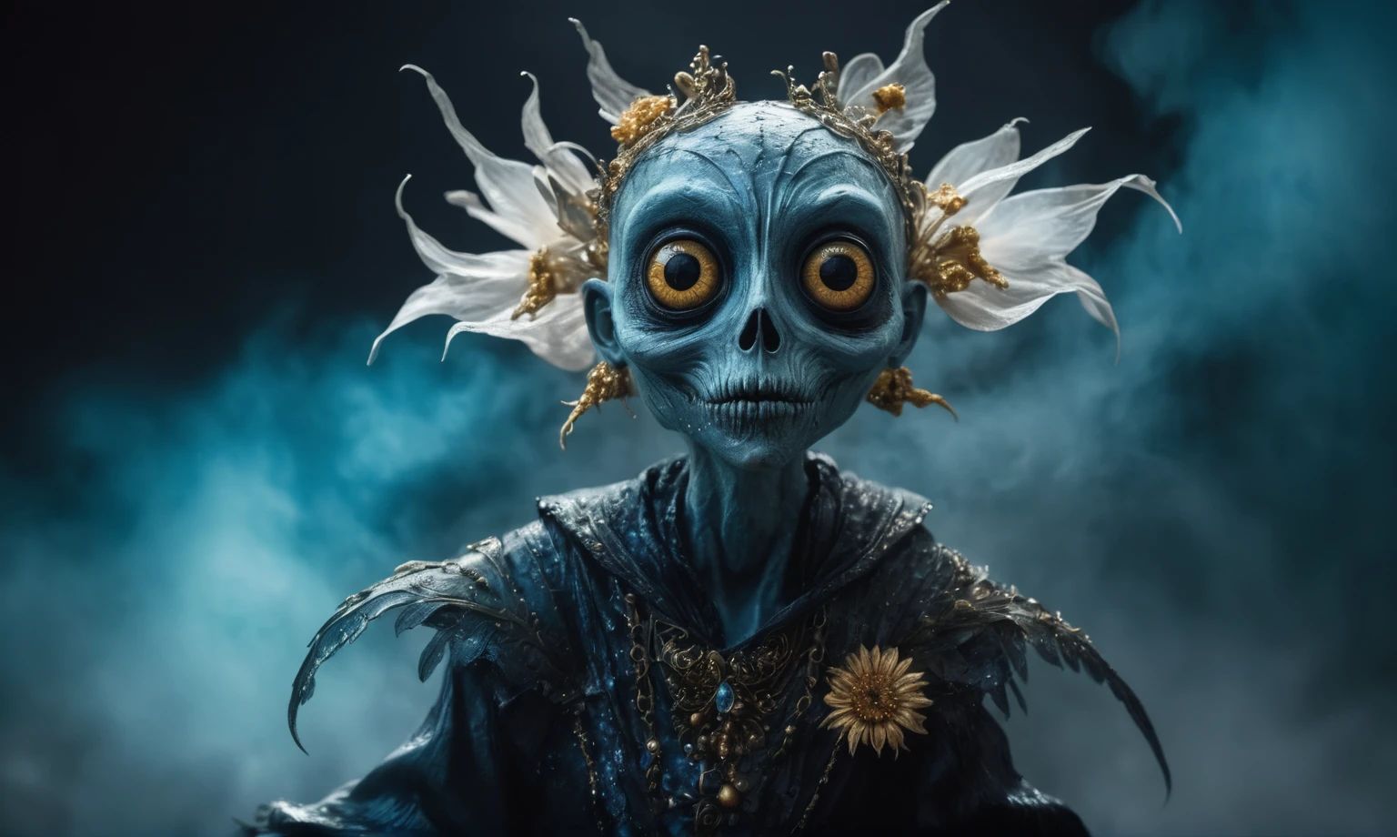 Magical plant ghost flower, ghost flower,carismatic，Incredible，terror ,extremely detailed,intricate details,big eyes extremely detailed, high detailed eyes,16k resolution, realistic humid skin,extremely intricate details,Epic Realistic,face anatomically correct,Ultra HD,HDR, natural skin textures, hyper realism,realistic skin texture, hyper detailed,extremely Realism,Ultra Detailed,body logically correct,full body length shot,beggar graphite Manganite sparas, wants eat,survival in criminal city of future,Cinematic,soft colors, Technicolor,natural skin textures, hyper realism, hyper detailed,Extremely detailed,High contrast,Masterpiece,Realistic,Ultra Detailed, intricate details,realistic humid leather,extremly intricate,Epic Realistic, cinematic style,irina yermolova,high contrast,hdr,extremely detailed, [deep night landscape],masterpiece,intricate details,faded,eyes extremely detailed, high detailed eyes,16k resolution,RAW,retina, Nikon Z9,Songbird,orc,Guangxi Zhuang of China,tkt style, Pisces,perfect, ginger，transition between two art styles, Ink painting to photorealism, Double contact, X-ray, Creative, vivid light, masterpiece, fantasy, Abstract, Surrealism, super detailed, high resolution, stop:35,(((creature with a spectral and ghostly appearance)). Her skin is pale, almost translucent.wears dark, torn clothes that float around him, as if permeated by an aura of mourning. Its appearance is complemented by details such symbols of gothic elements, further emphasizing its dark air. is haunted and tormented entity,pixar movie still,Silver-gold long hair with bangs、Aquamarine Eyes,matte silver sequined dress,Mestichino,Light particles,chaos