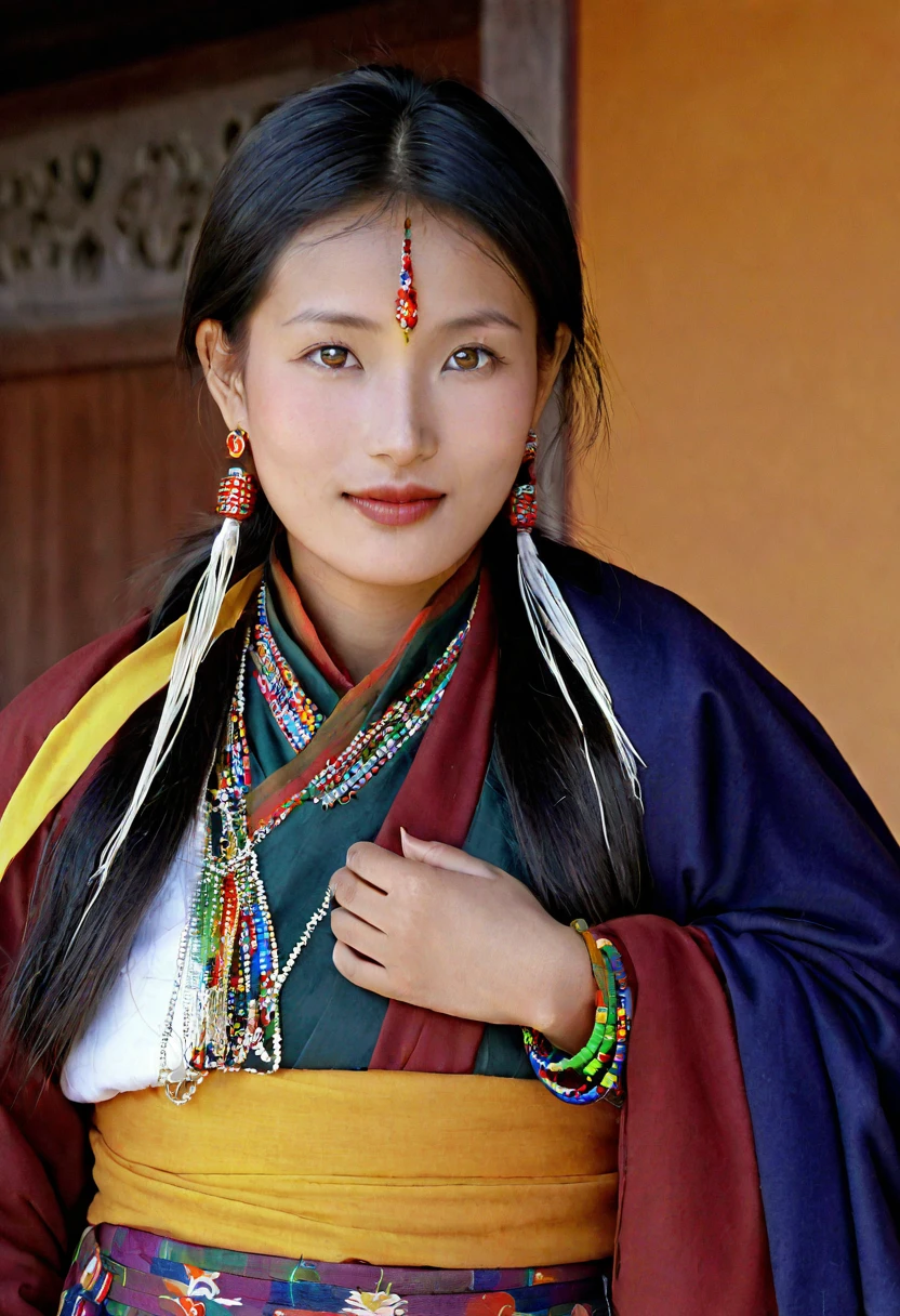 Bhutanese woman in traditional Bhutanese teunue in Paro in the heart of Bhutan