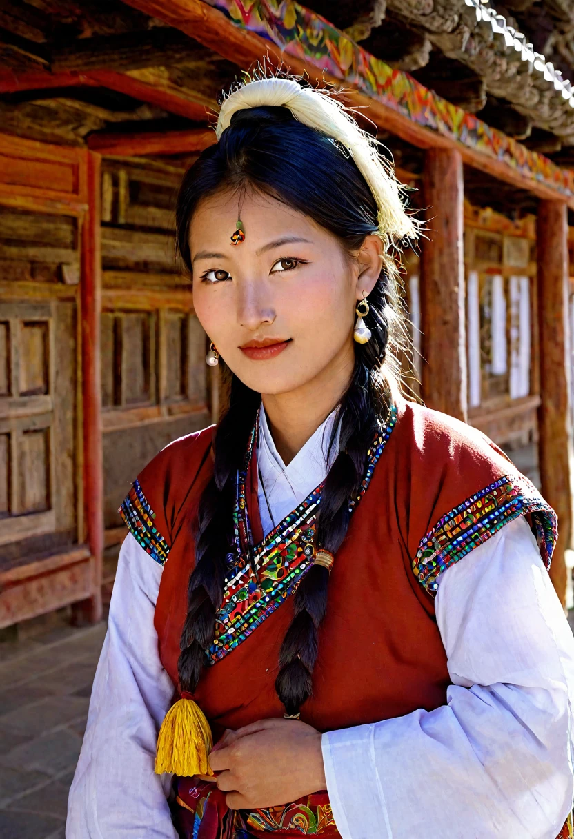 Bhutanese woman in traditional Bhutanese teunue in Paro in the heart of Bhutan 