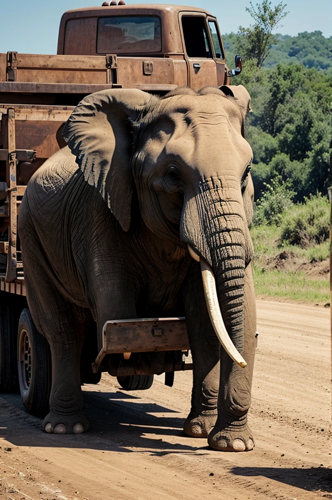 Elephant on the truck.