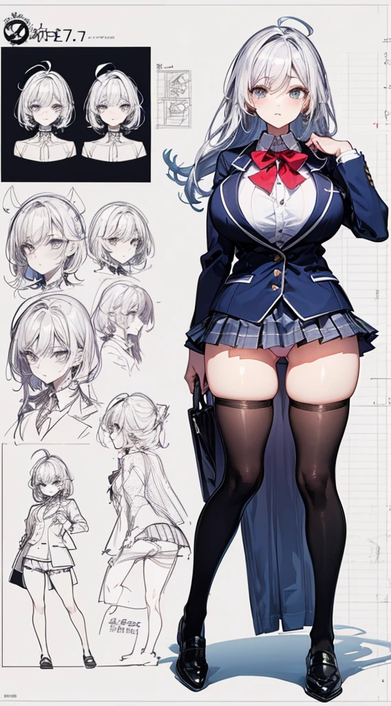 girl, alone, whole body, From head to toe, Are standing, (Huge_chest:1.3),

Character design sheet, Character Reference Sheet, 設計図のSchematic, Drafting, Blueprint, Schematic,
((Character design sheet:1.7, Character Reference Sheet:1.7,)),

anime/cartoon character wearing a girls , 1girl, alone, Thigh-high socks, blazer burezaa (blazer), Ahoge, Long Hair, bow, , shoes, loafers, ribbon, (Very short skirt:1.4), (panties:1.5),, (Good:1.7),(In underwear:1.7),nsfw,Full nudity、