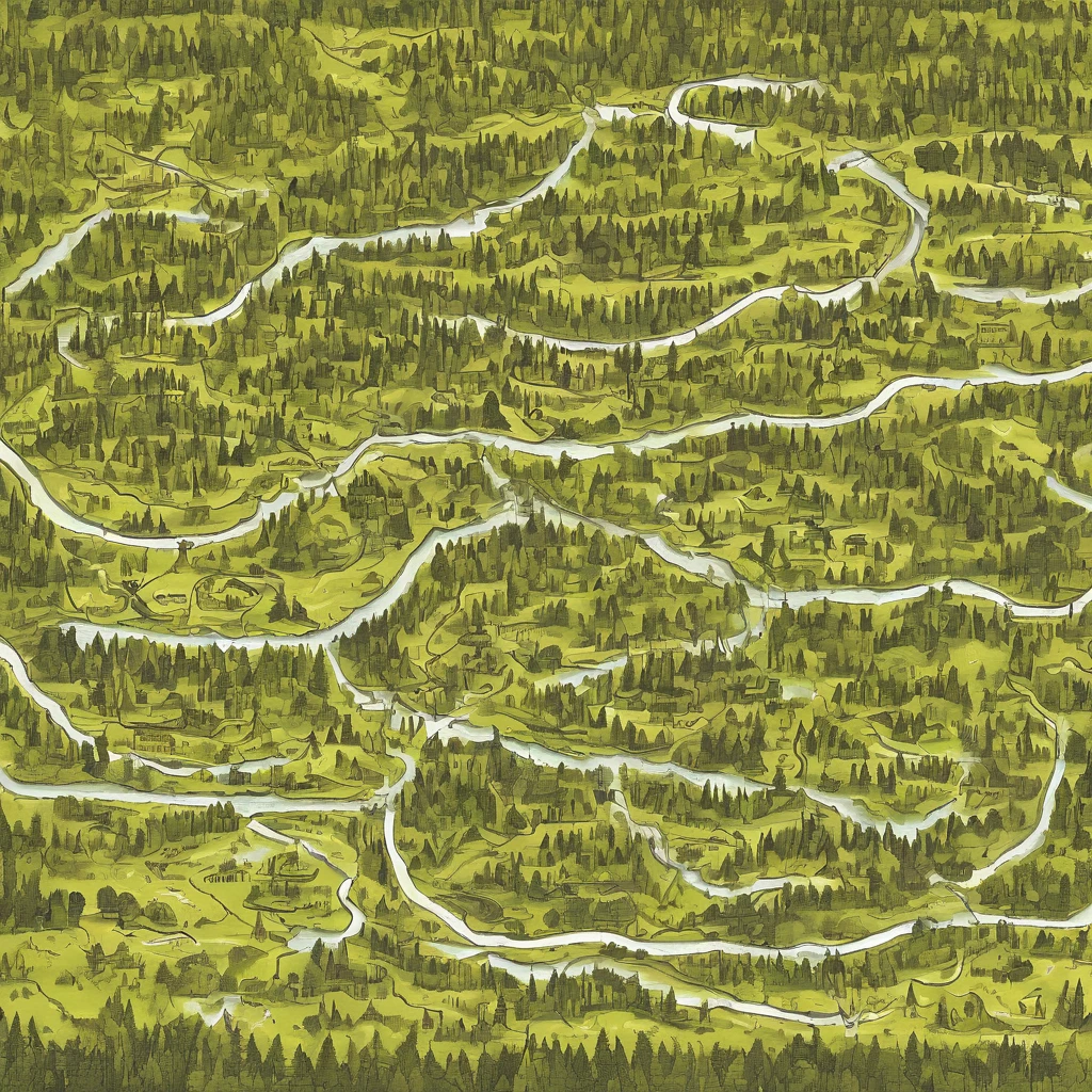 childlike_Boken_forest city illustration map, long paths, tenebrosa, black map
