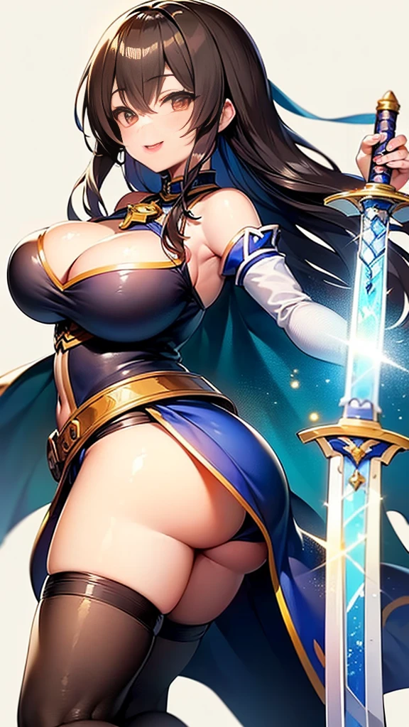 ((Highest quality、、masterpiece:1.3)), Upper Body、Long legs、Sharp focus:1.2, Beautiful woman with perfect figure:1.4、((Big Breasts:1.2)), (Big Breasts、Soft looking big ass、Feminine body 、Smiling:1.2), Face and skin texture crafted to the smallest detail、Fine-grained、double eyelid、25-year-old female、sexly、((((Cosplay、Isekai background、Fantasy、A world of swords and magic、Brave))))