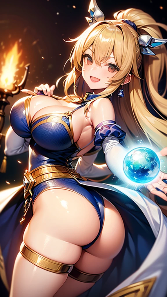 ((Highest quality、、masterpiece:1.3)), Upper Body、Long legs、Sharp focus:1.2, Beautiful woman with perfect figure:1.4、((Big Breasts:1.2)), (Big Breasts、Soft looking big ass、Feminine body 、Smiling:1.2), Face and skin texture crafted to the smallest detail、Fine-grained、double eyelid、25-year-old female、sexly、((((Cosplay、Isekai background、Fantasy、A world of swords and magic、Brave))))
