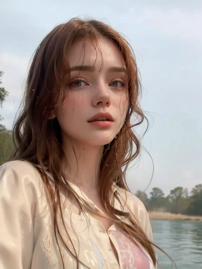 A close-up of a woman with wet hair standing near a body of water, Yelena Belova, Dasha Taran, Anna Nikonova aka Newmilky, lalisa manobal, Portrait Sophie Mudd, leaked image, sadie sink, Angelina Stroganova, Style of Julia Razumova, Victoria Gavrilenko, Anastasia Ovchinnikova