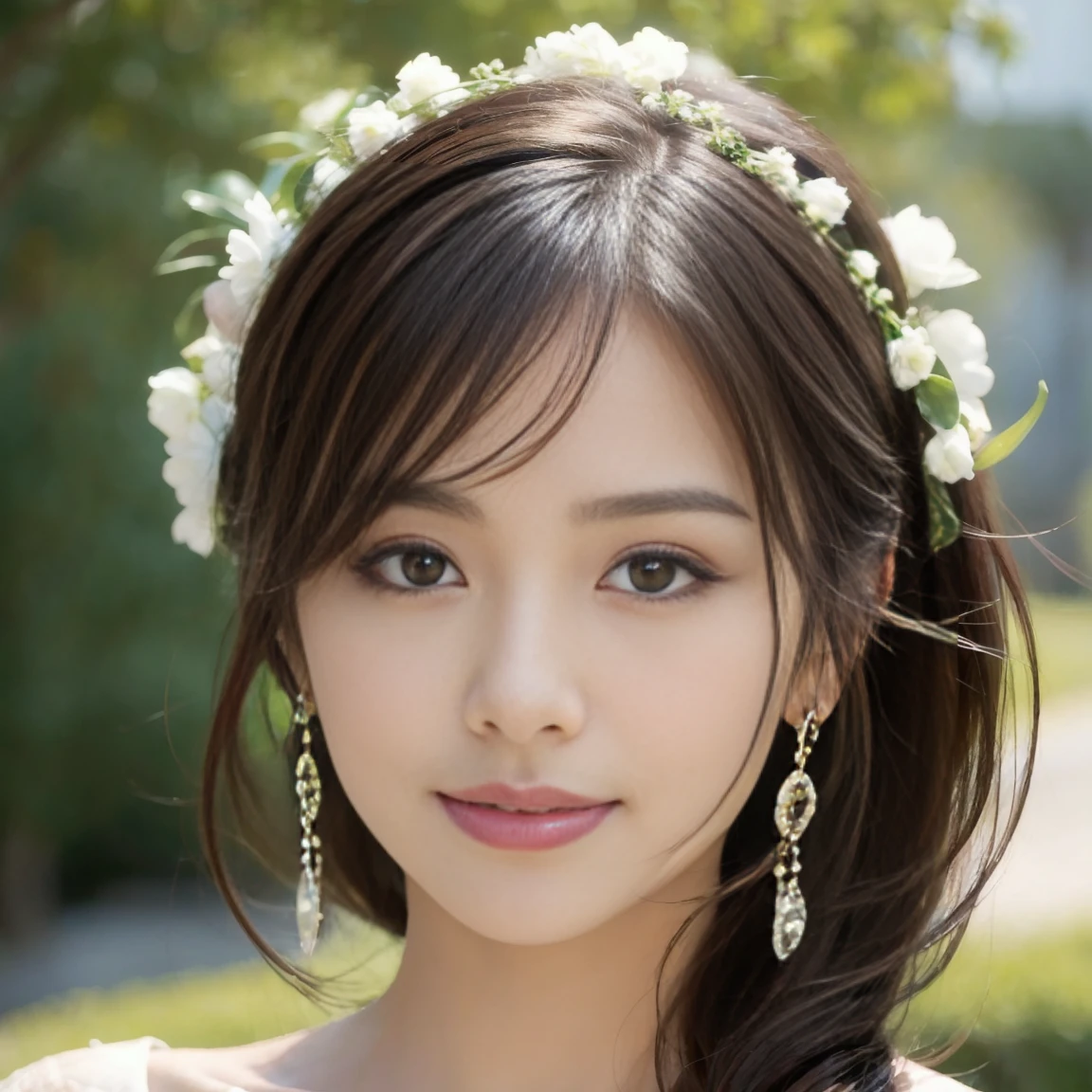Create a beautiful woman's portrait, (She has a board "thank you" It is written there), He has black bunny ears and wears black leather clothing.. smile