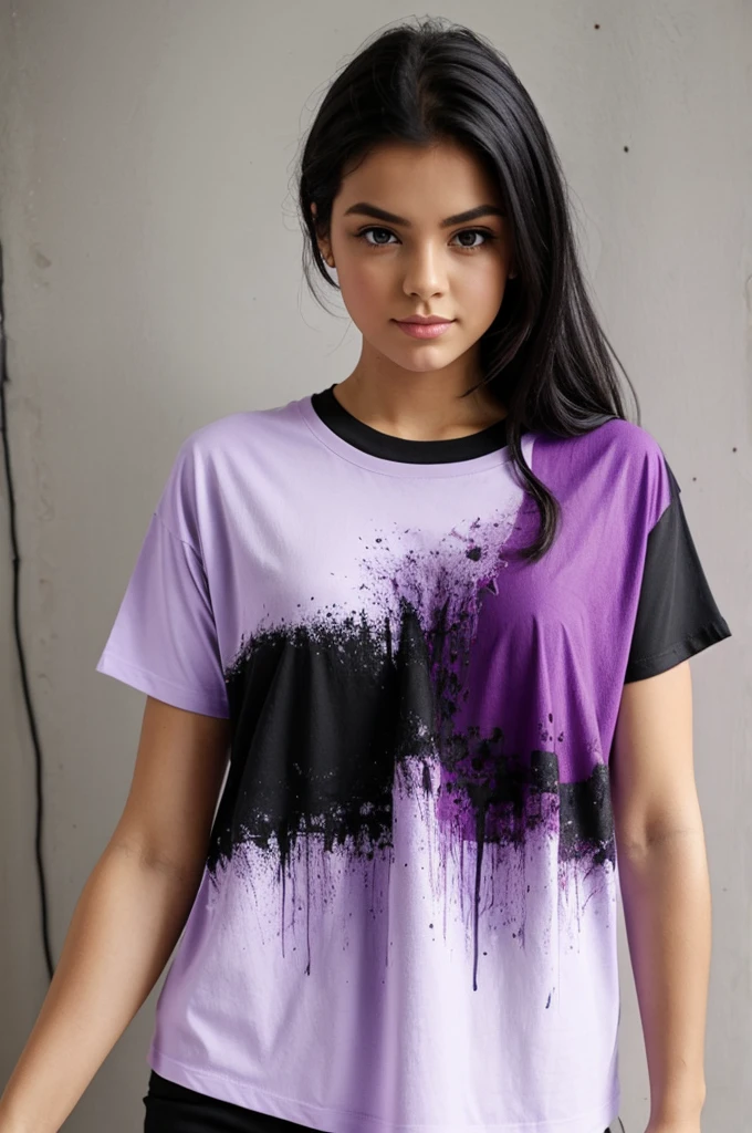 
create a t-shirt using the colors lilac, black and lead