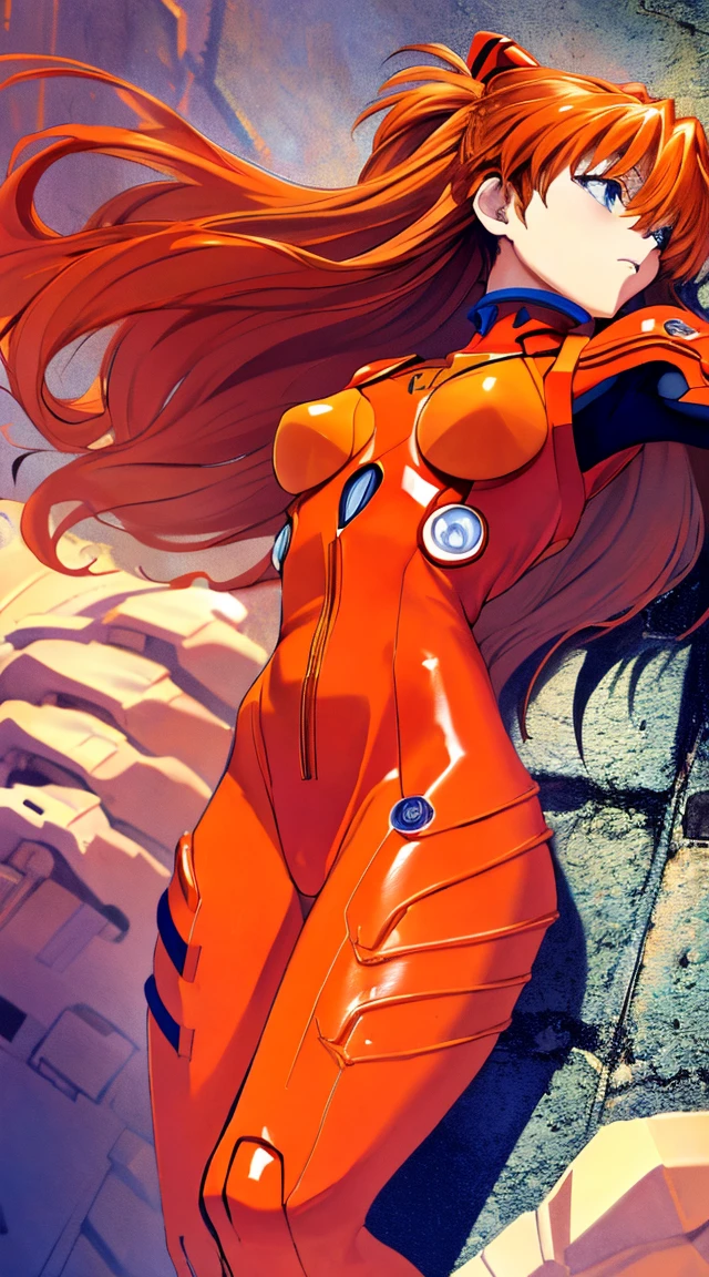 (masterpiece, quality, Best quality at best, Official Art, Beautiful and beautiful:1.2)Soryu Asuka Langley, Long Orange Hair，Shin Evangelion，Tight Suit